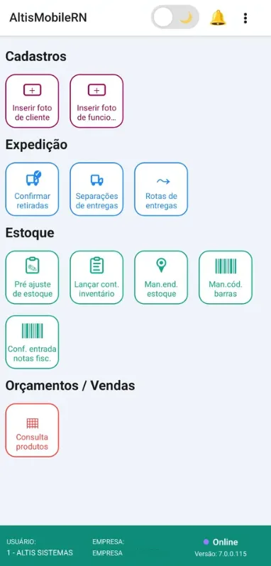 Aplicativo AltisMobile no celular, com a lista de contagem de estoque